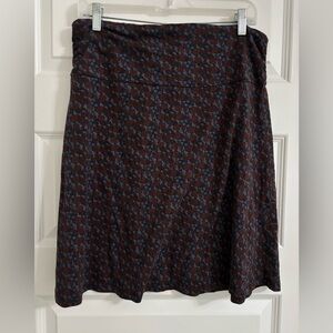 Toad & Co Chaka Navy Blue Burgundy Rust Floral Fall Autumn A-Line Skirt Large